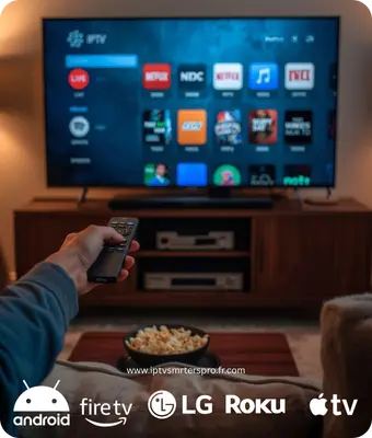 IPTV France en 4K sur la Smart TV d'un salon familial
