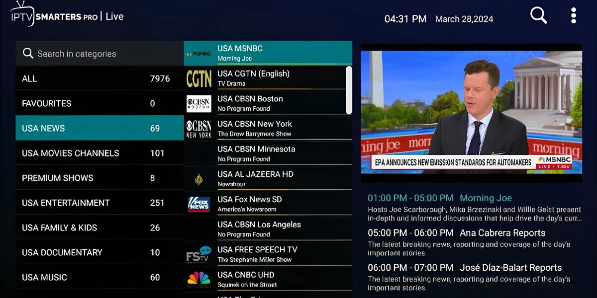 IPTV Smarters Pro installé sur un Amazon Firestick branché à une TV